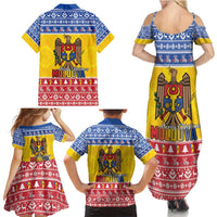Moldova Christmas Family Matching Summer Maxi Dress and Hawaiian Shirt Coat Of Arms Craciun fericit - Wonder Print Shop