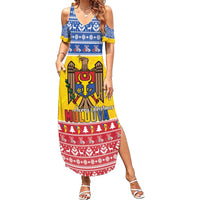 Moldova Christmas Family Matching Summer Maxi Dress and Hawaiian Shirt Coat Of Arms Craciun fericit - Wonder Print Shop