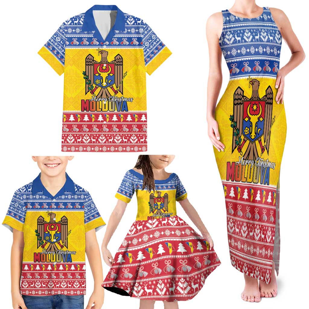 Moldova Christmas Family Matching Tank Maxi Dress and Hawaiian Shirt Coat Of Arms Craciun fericit - Wonder Print Shop