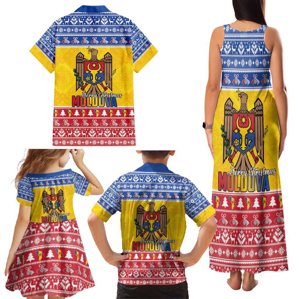 Moldova Christmas Family Matching Tank Maxi Dress and Hawaiian Shirt Coat Of Arms Craciun fericit - Wonder Print Shop