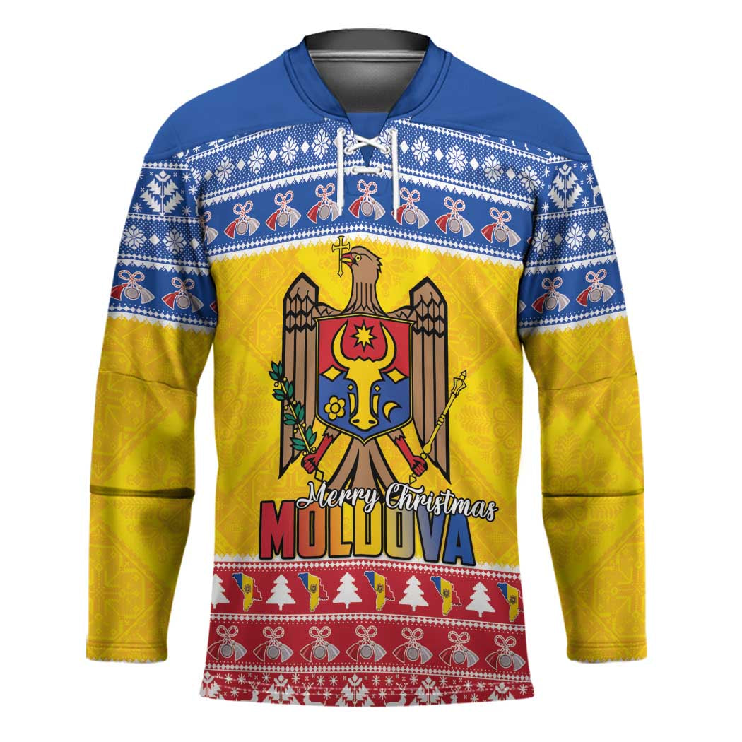 Moldova Christmas Hockey Jersey Coat Of Arms Craciun fericit - Wonder Print Shop