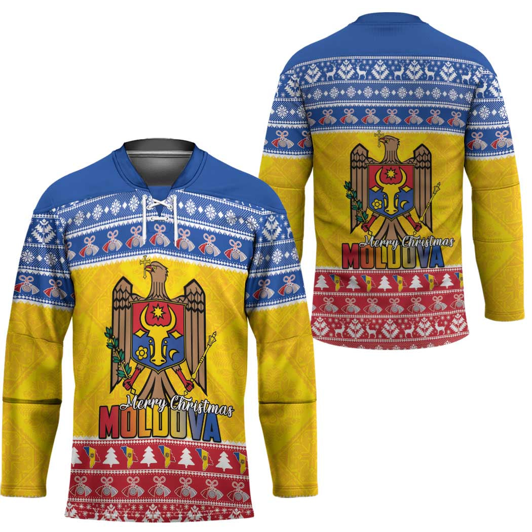 Moldova Christmas Hockey Jersey Coat Of Arms Craciun fericit - Wonder Print Shop