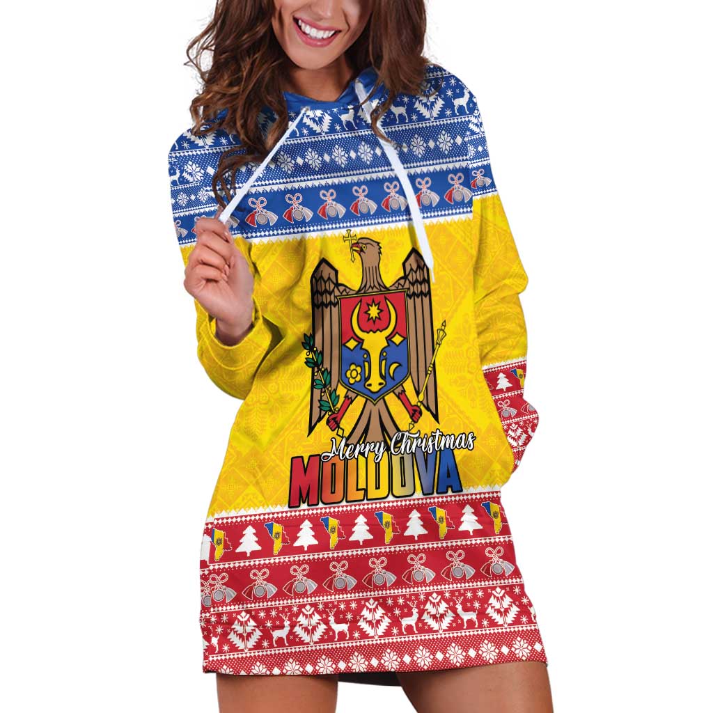 Moldova Christmas Hoodie Dress Coat Of Arms Craciun fericit - Wonder Print Shop