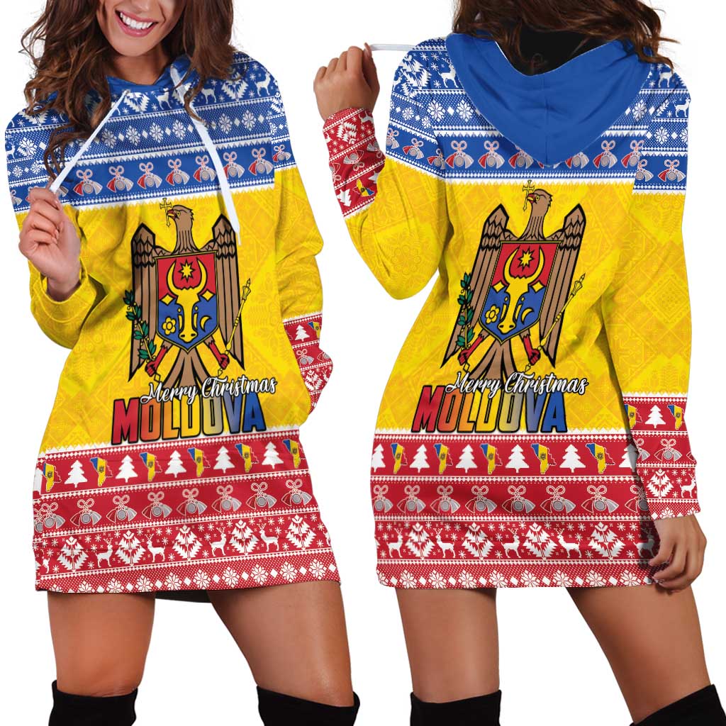 Moldova Christmas Hoodie Dress Coat Of Arms Craciun fericit - Wonder Print Shop