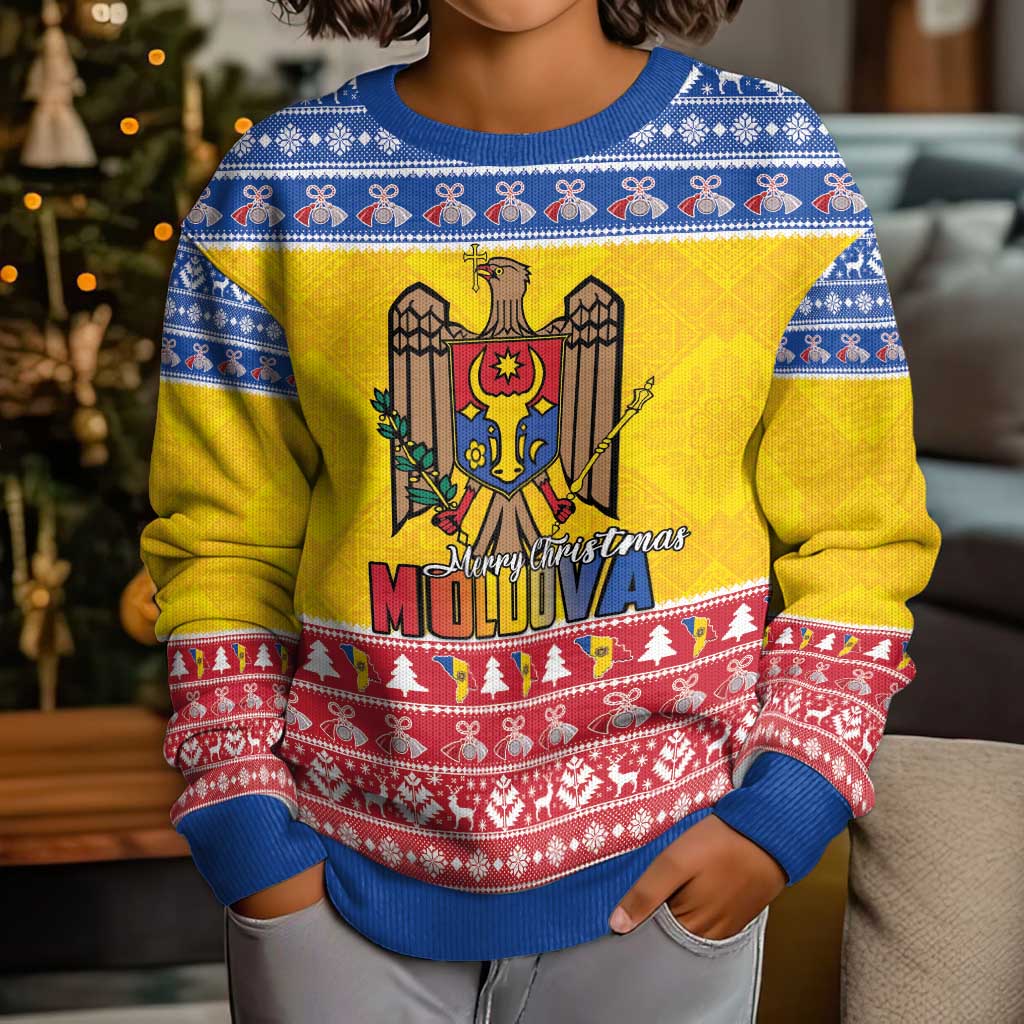 Moldova Christmas Kid Ugly Christmas Sweater Coat Of Arms Craciun fericit - Wonder Print Shop