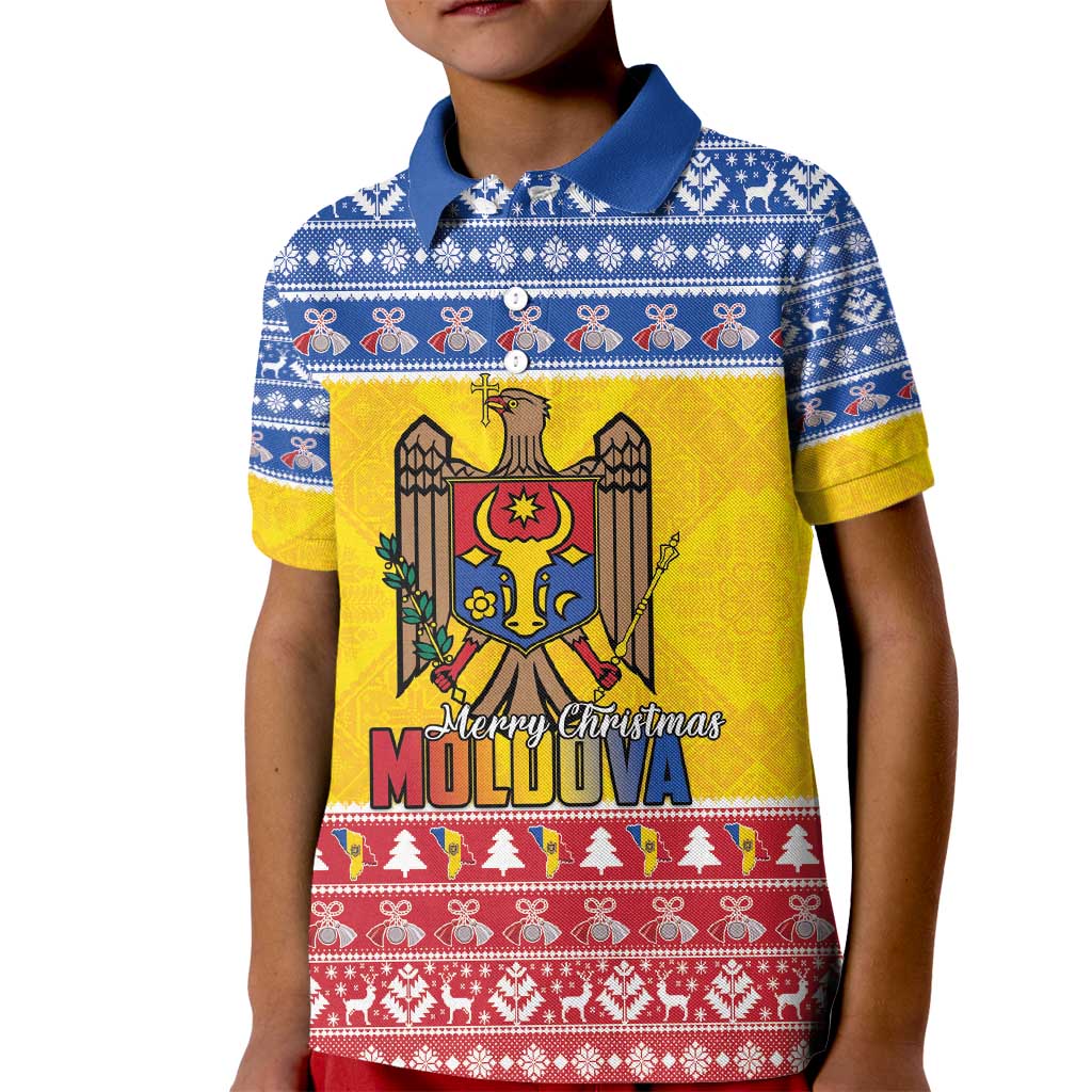 Moldova Christmas Kid Polo Shirt Coat Of Arms Craciun fericit - Wonder Print Shop