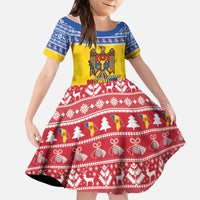 Moldova Christmas Kid Short Sleeve Dress Coat Of Arms Craciun fericit - Wonder Print Shop