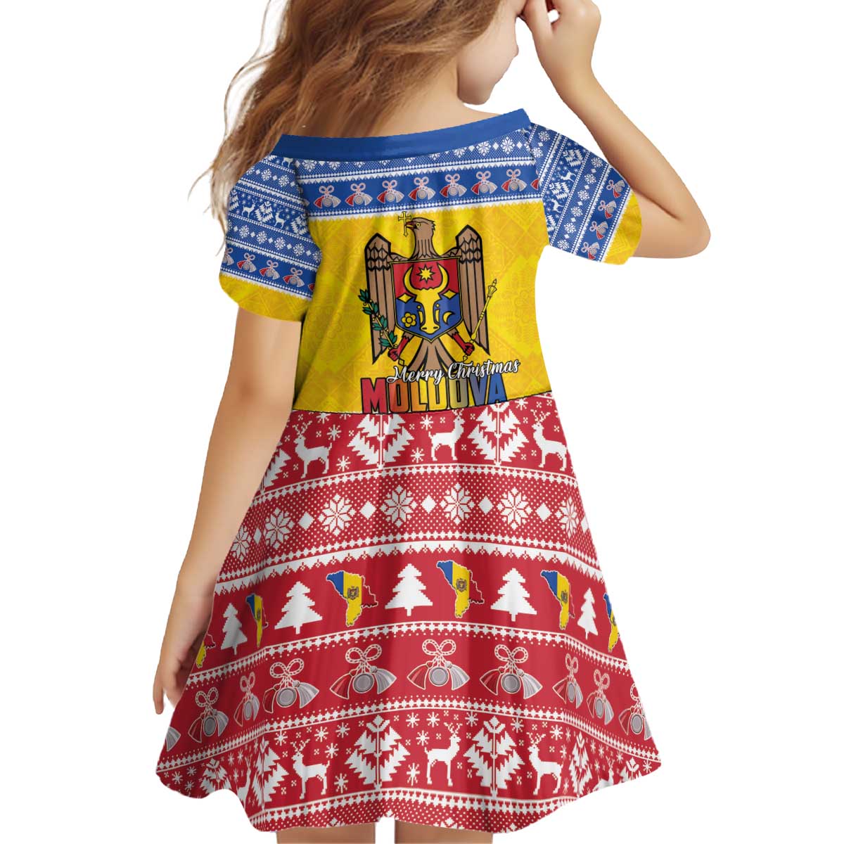 Moldova Christmas Kid Short Sleeve Dress Coat Of Arms Craciun fericit - Wonder Print Shop