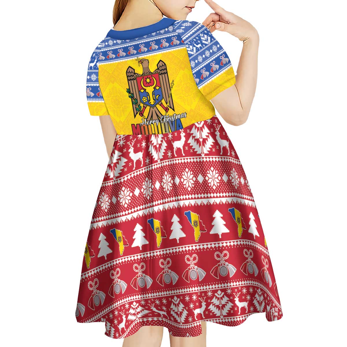 Moldova Christmas Kid Short Sleeve Dress Coat Of Arms Craciun fericit - Wonder Print Shop