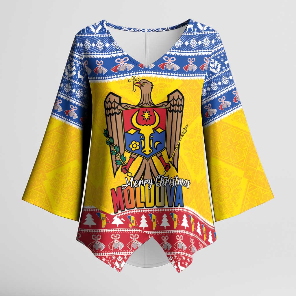 Moldova Christmas Kimono Sleeve Blouse Coat Of Arms Craciun fericit - Wonder Print Shop