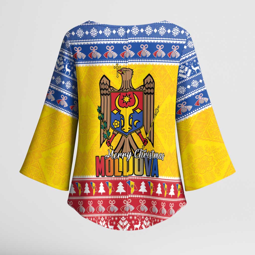 Moldova Christmas Kimono Sleeve Blouse Coat Of Arms Craciun fericit - Wonder Print Shop