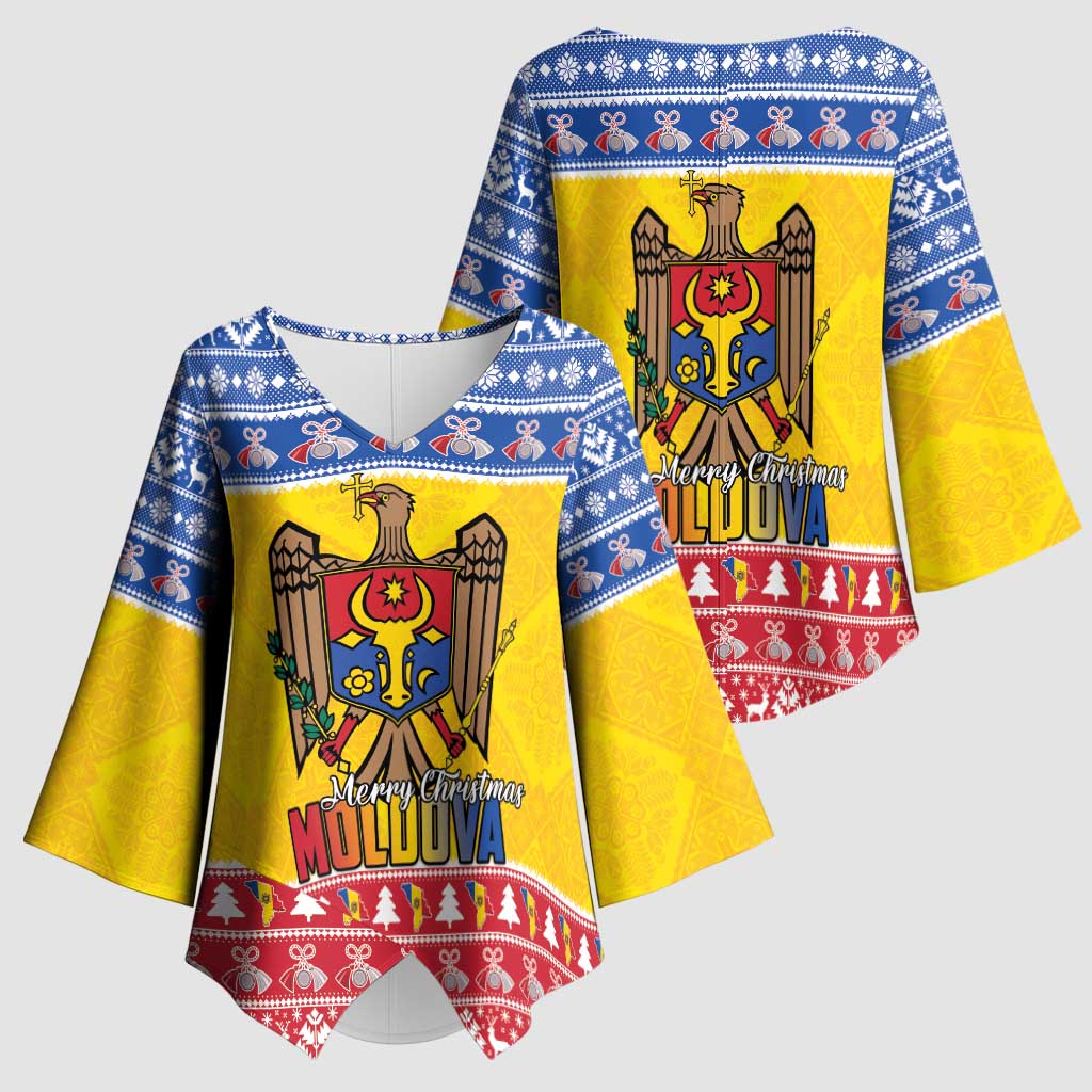 Moldova Christmas Kimono Sleeve Blouse Coat Of Arms Craciun fericit - Wonder Print Shop