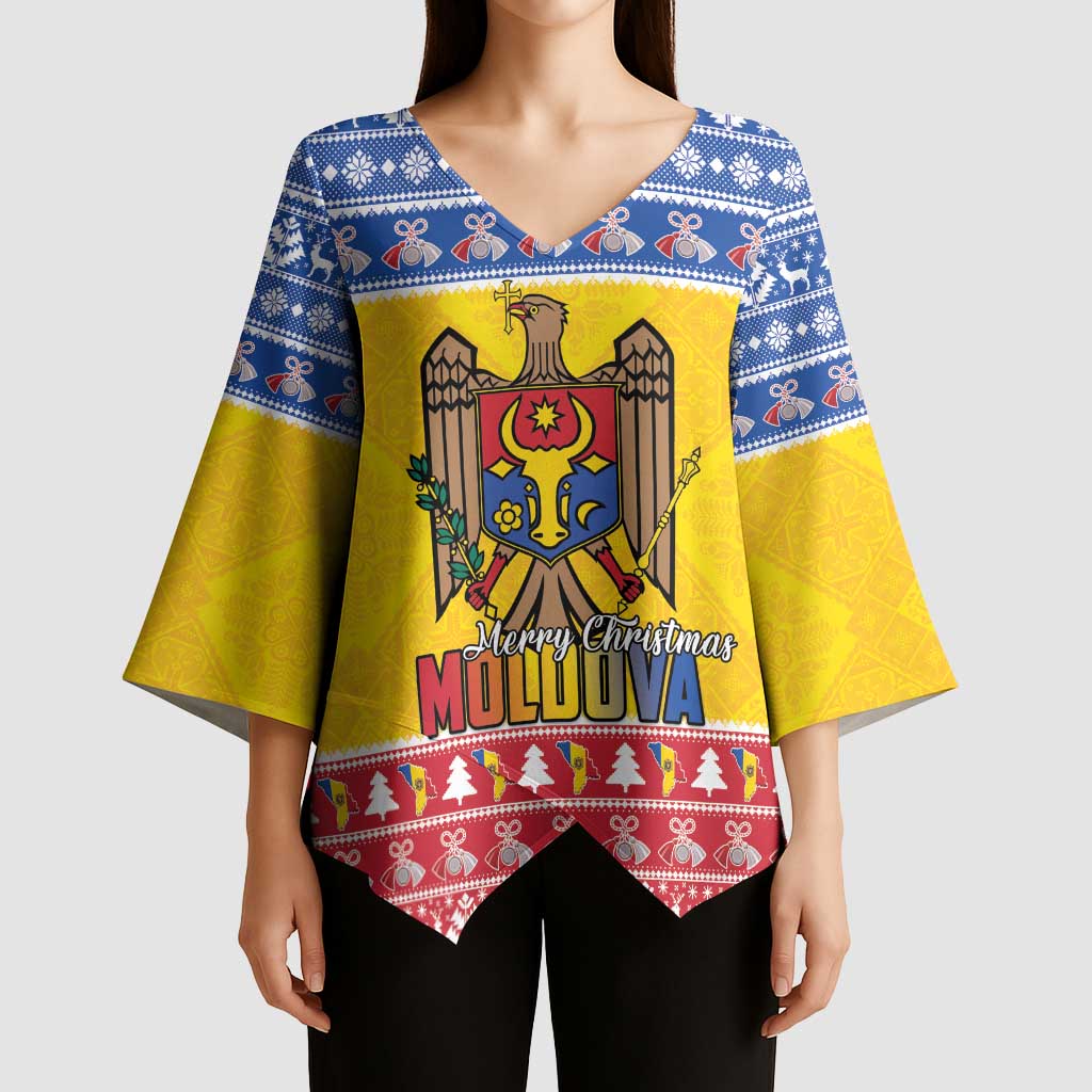 Moldova Christmas Kimono Sleeve Blouse Coat Of Arms Craciun fericit - Wonder Print Shop