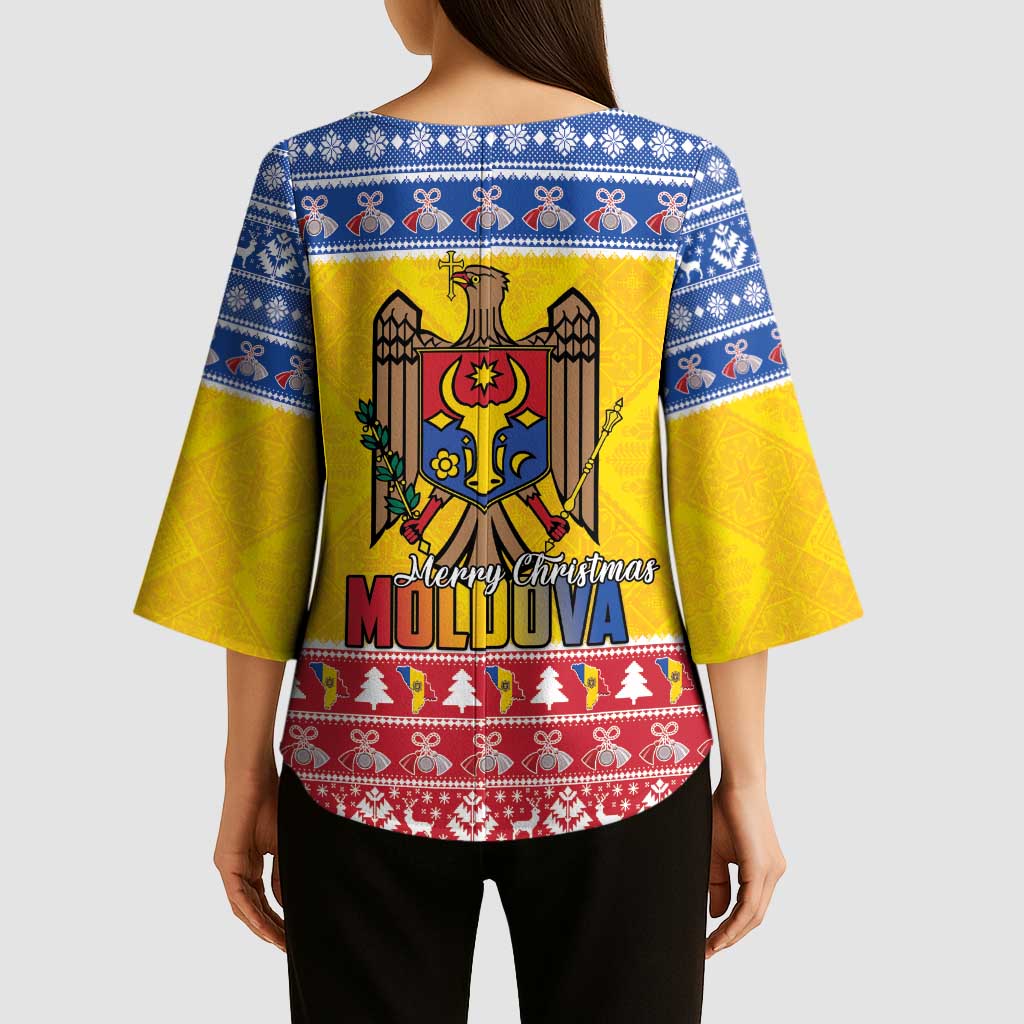 Moldova Christmas Kimono Sleeve Blouse Coat Of Arms Craciun fericit - Wonder Print Shop