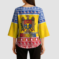 Moldova Christmas Kimono Sleeve Blouse Coat Of Arms Craciun fericit - Wonder Print Shop