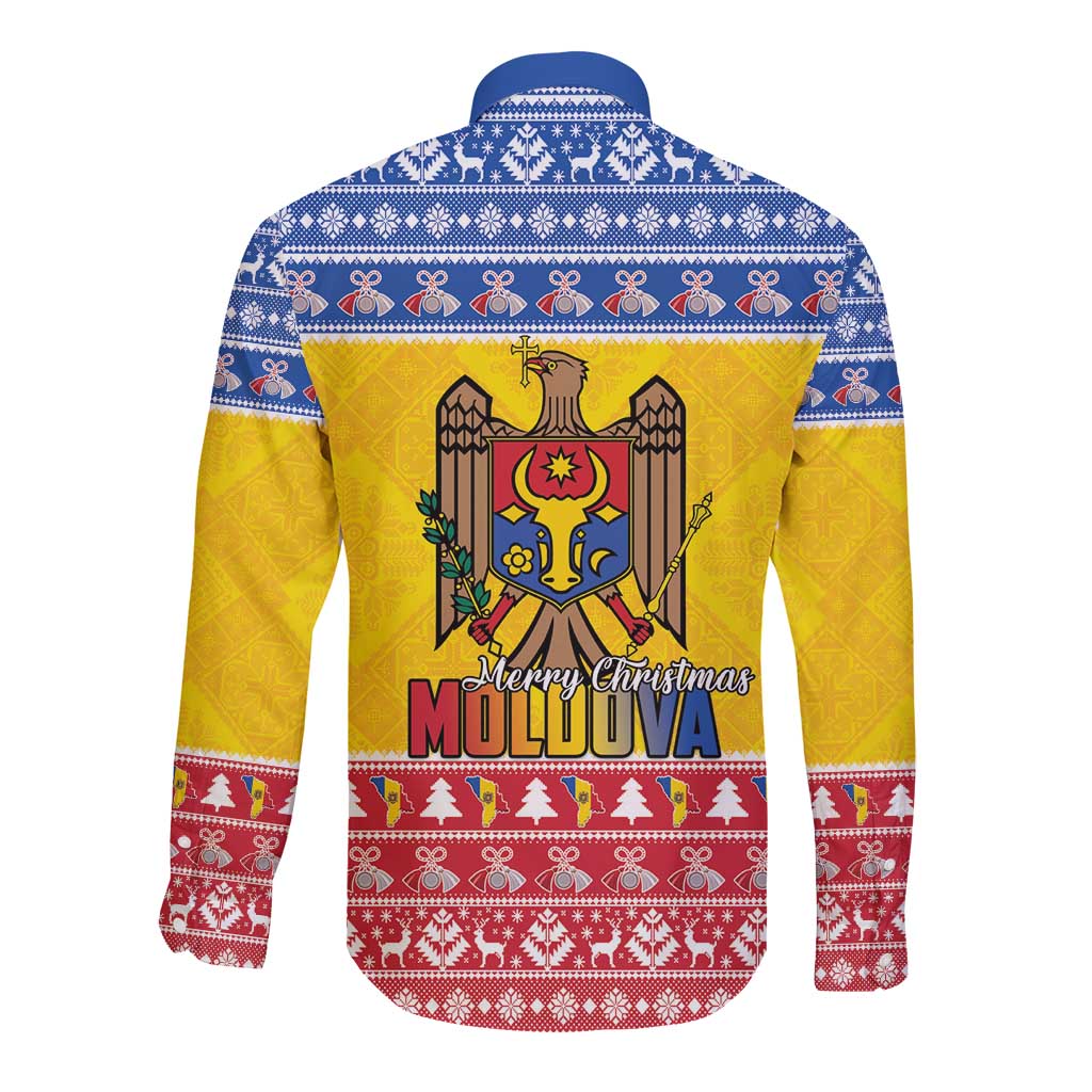 Moldova Christmas Long Sleeve Button Shirt Coat Of Arms Craciun fericit - Wonder Print Shop