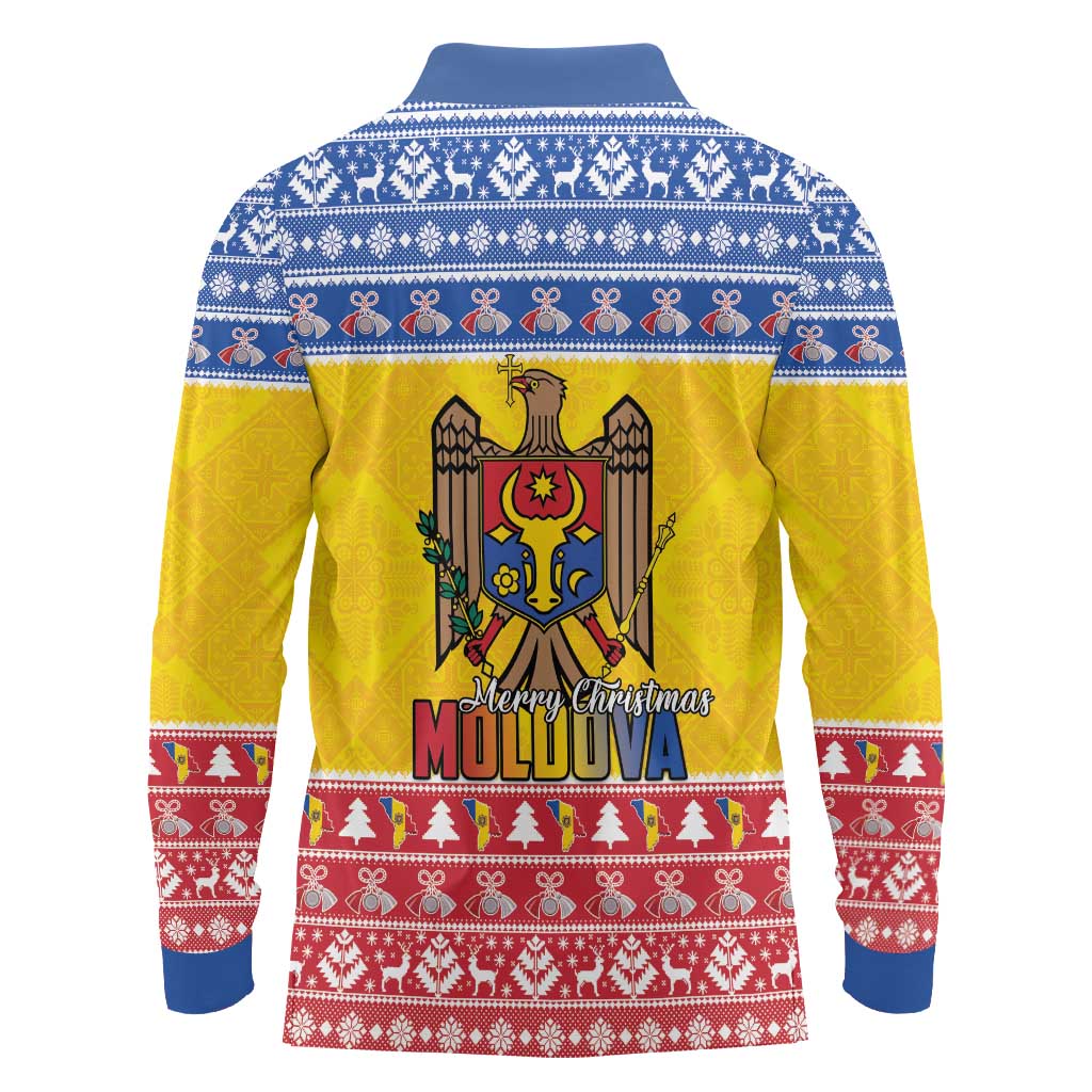 Moldova Christmas Long Sleeve Polo Shirt Coat Of Arms Craciun fericit - Wonder Print Shop