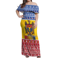 Moldova Christmas Off Shoulder Maxi Dress Coat Of Arms Craciun fericit - Wonder Print Shop