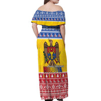 Moldova Christmas Off Shoulder Maxi Dress Coat Of Arms Craciun fericit - Wonder Print Shop