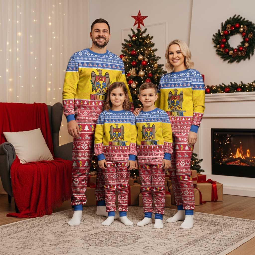 Moldova Christmas Pajama Set Coat Of Arms Craciun fericit - Wonder Print Shop