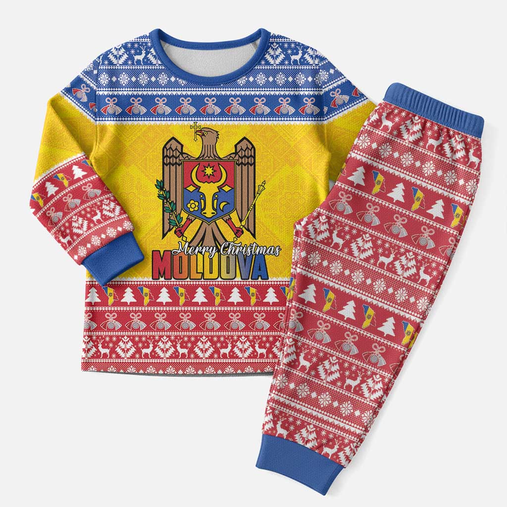 Moldova Christmas Pajama Set Coat Of Arms Craciun fericit - Wonder Print Shop
