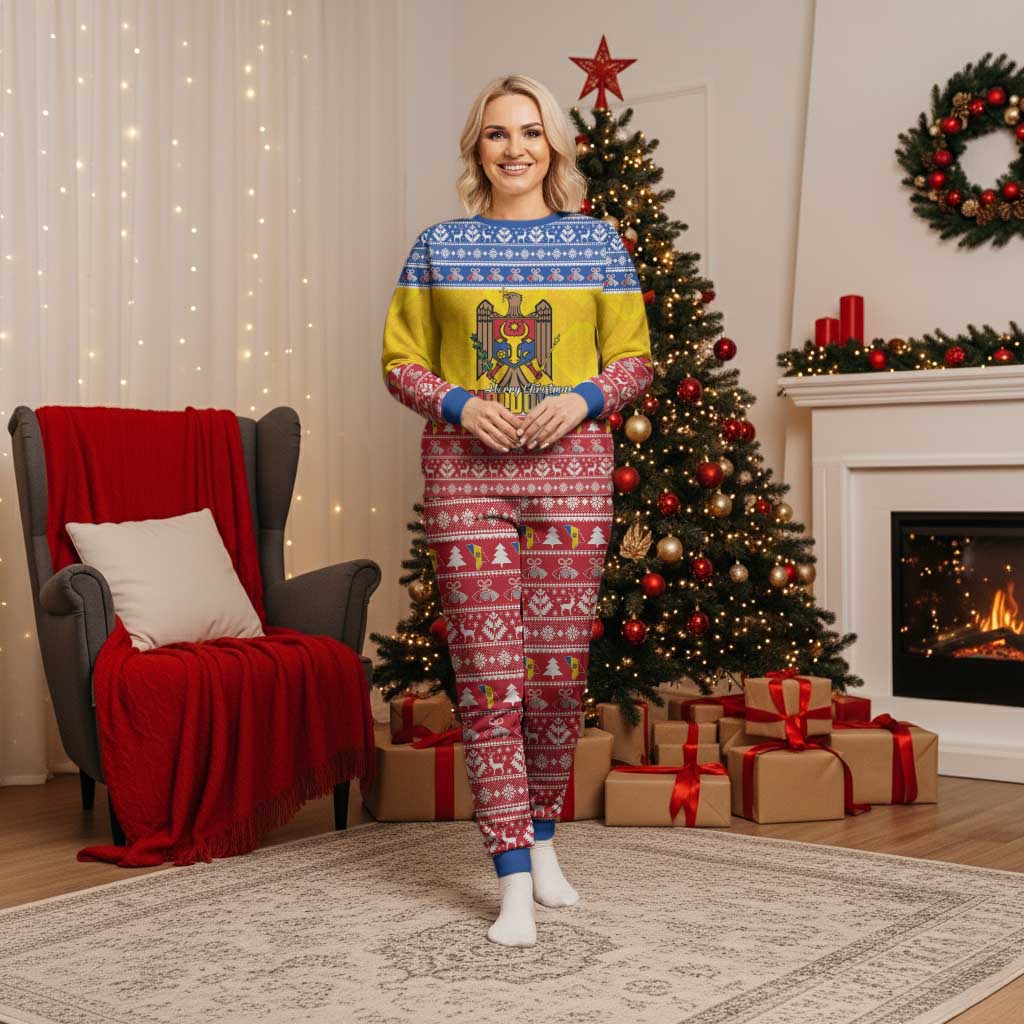 Moldova Christmas Pajama Set Coat Of Arms Craciun fericit - Wonder Print Shop