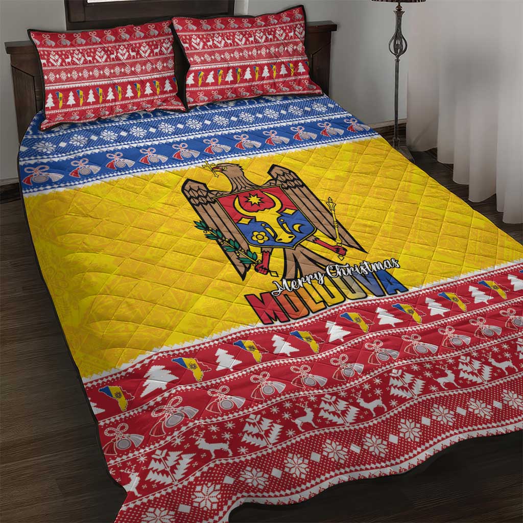 Moldova Christmas Quilt Bed Set Coat Of Arms Craciun fericit - Wonder Print Shop