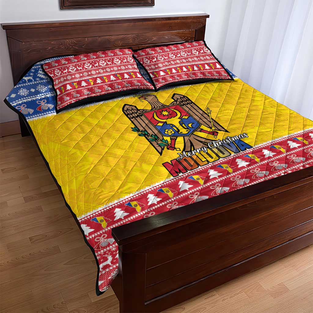 Moldova Christmas Quilt Bed Set Coat Of Arms Craciun fericit - Wonder Print Shop