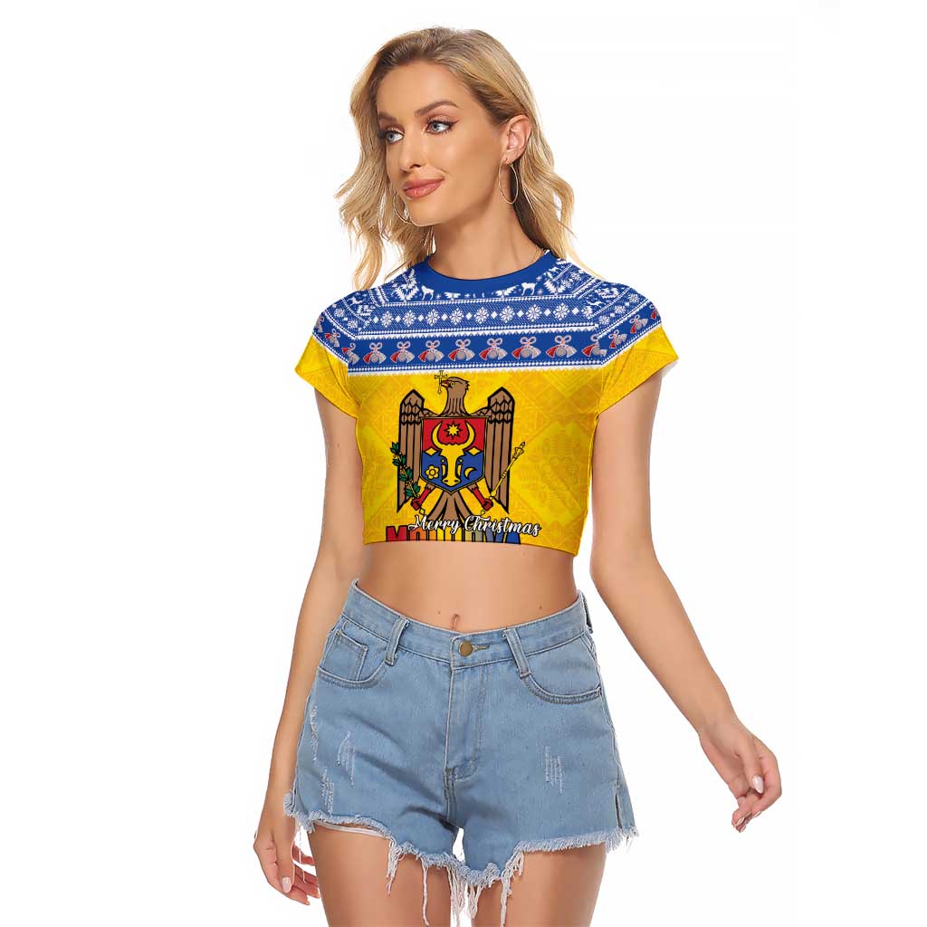 Moldova Christmas Raglan Cropped T Shirt Coat Of Arms Craciun fericit - Wonder Print Shop