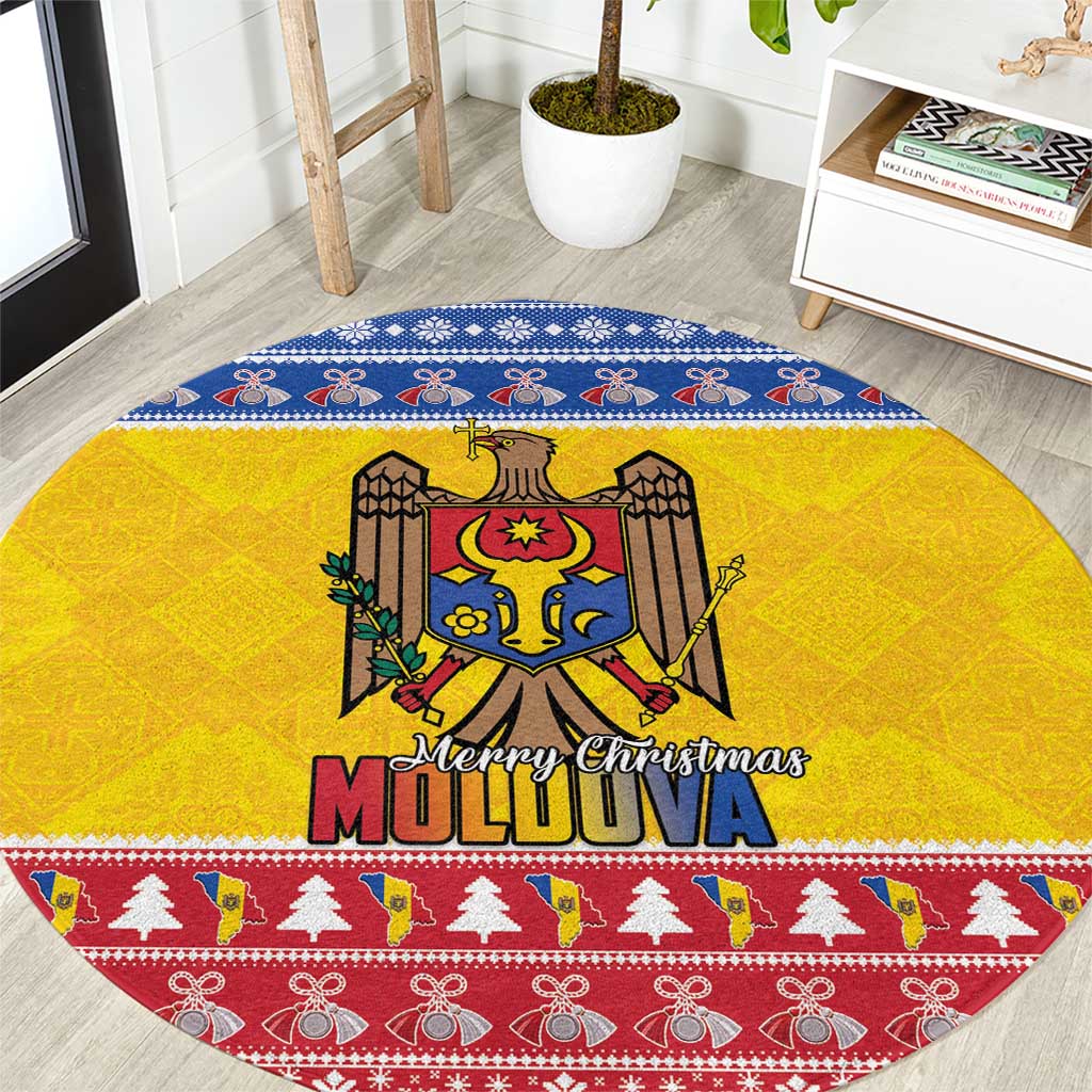 Moldova Christmas Round Carpet Coat Of Arms Craciun fericit - Wonder Print Shop