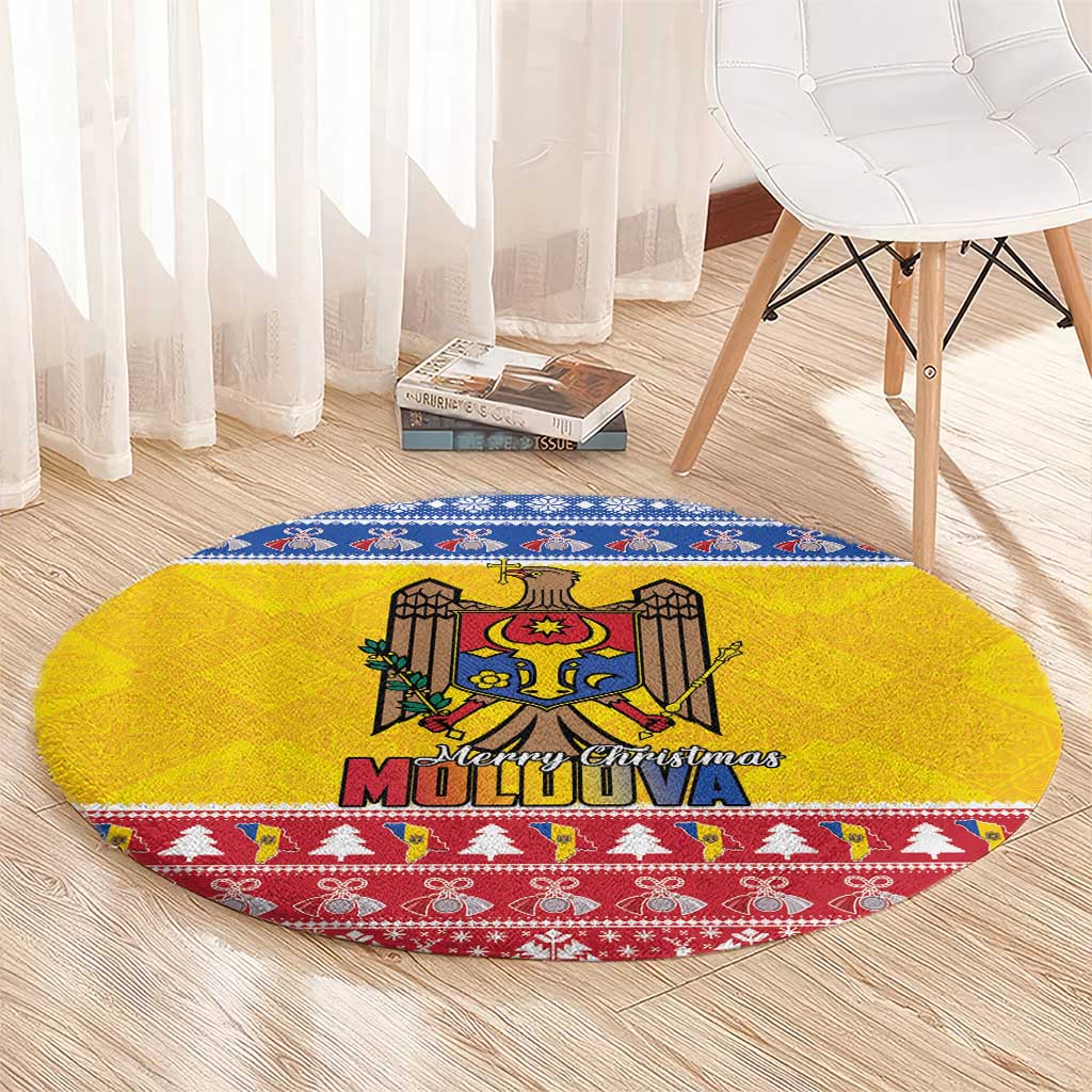 Moldova Christmas Round Carpet Coat Of Arms Craciun fericit - Wonder Print Shop
