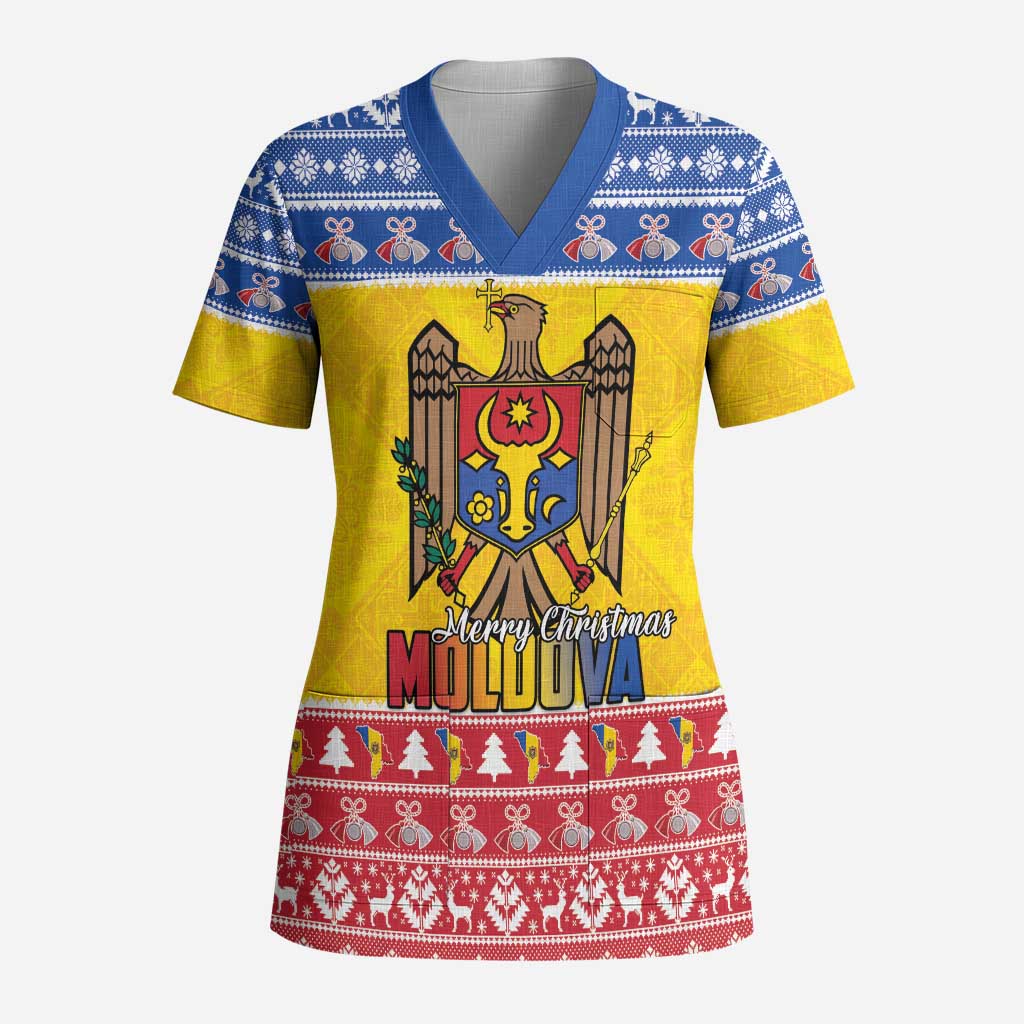 Moldova Christmas Scrub Top Coat Of Arms Craciun fericit - Wonder Print Shop