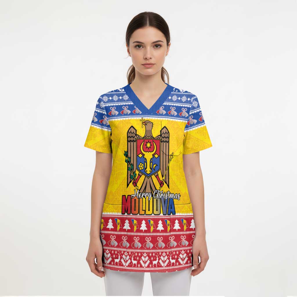 Moldova Christmas Scrub Top Coat Of Arms Craciun fericit - Wonder Print Shop