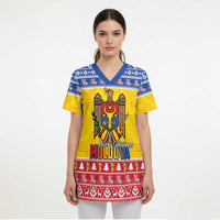 Moldova Christmas Scrub Top Coat Of Arms Craciun fericit - Wonder Print Shop