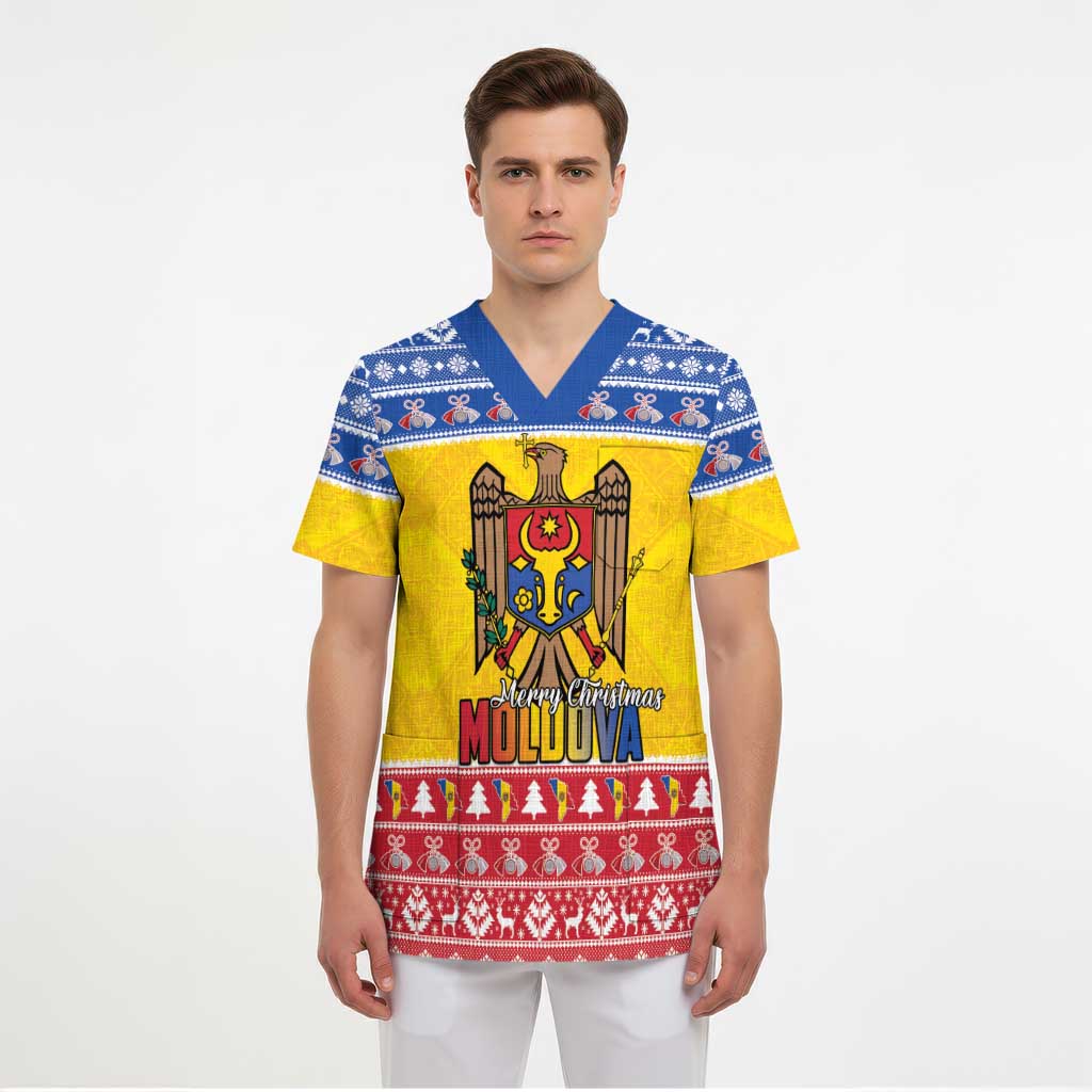 Moldova Christmas Scrub Top Coat Of Arms Craciun fericit - Wonder Print Shop