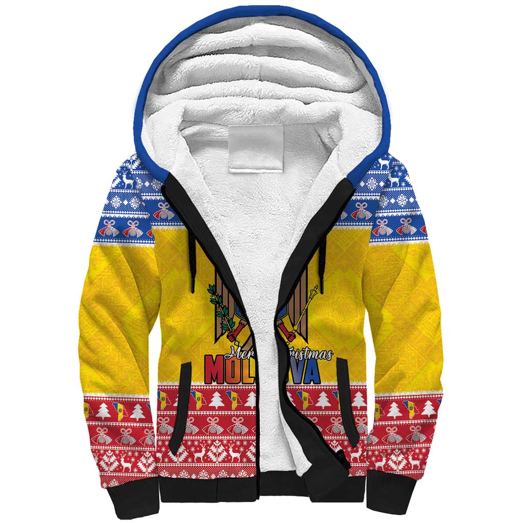 Moldova Christmas Sherpa Hoodie Coat Of Arms Craciun fericit - Wonder Print Shop