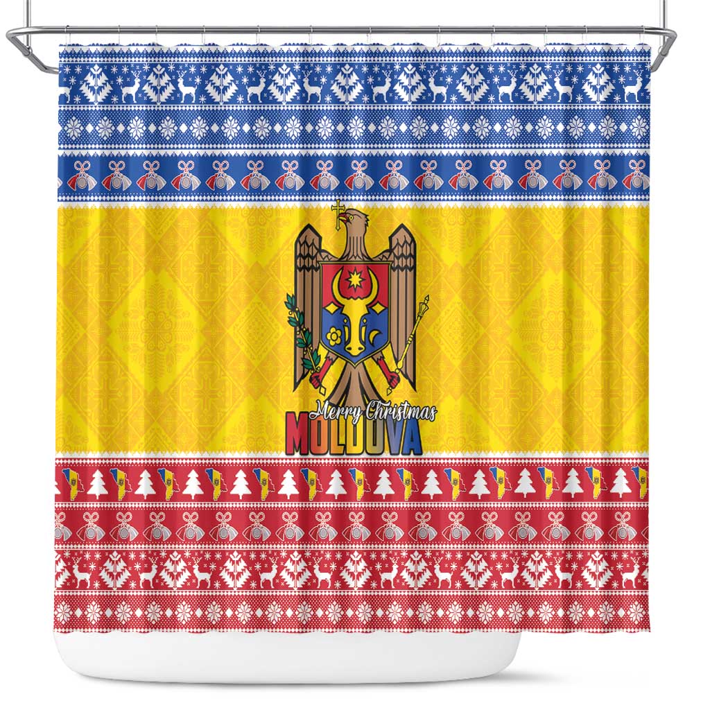 Moldova Christmas Shower Curtain Coat Of Arms Craciun fericit - Wonder Print Shop