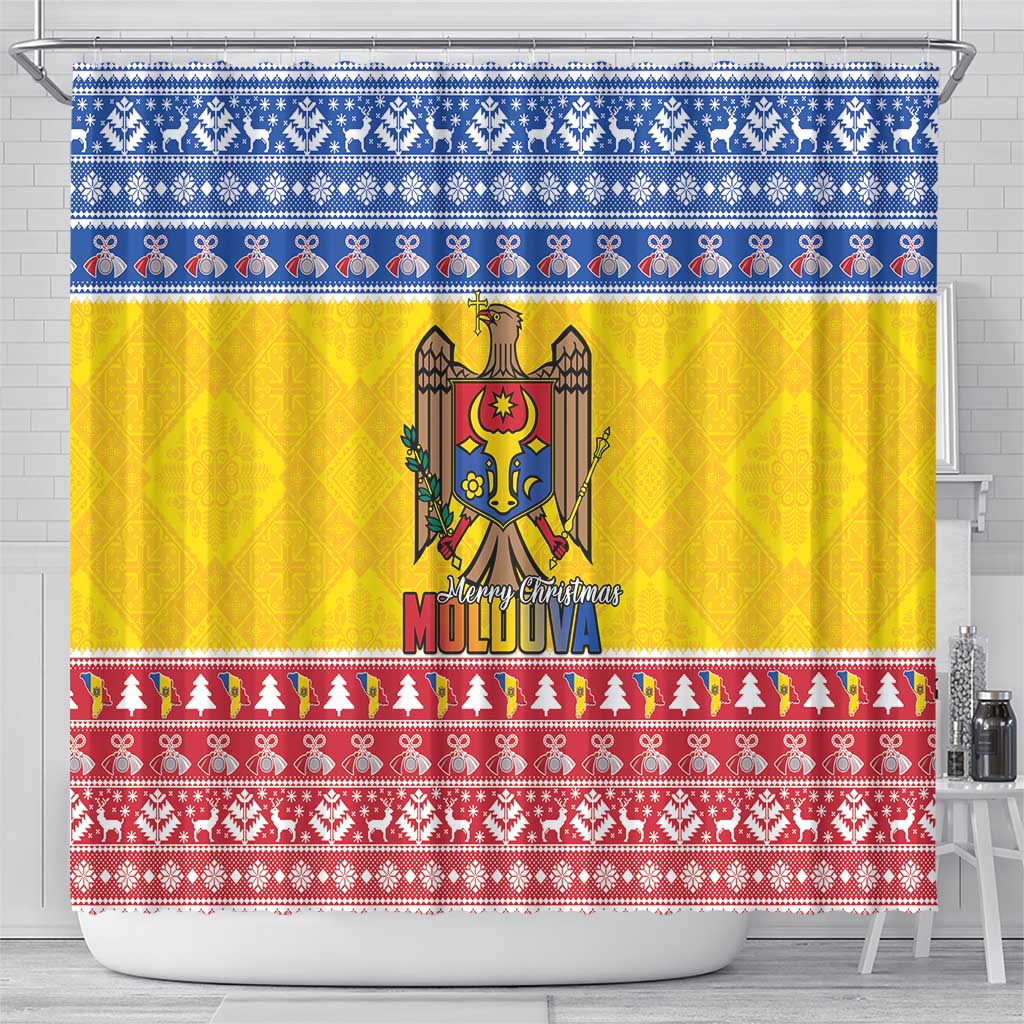 Moldova Christmas Shower Curtain Coat Of Arms Craciun fericit - Wonder Print Shop
