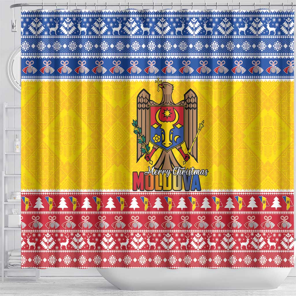 Moldova Christmas Shower Curtain Coat Of Arms Craciun fericit - Wonder Print Shop