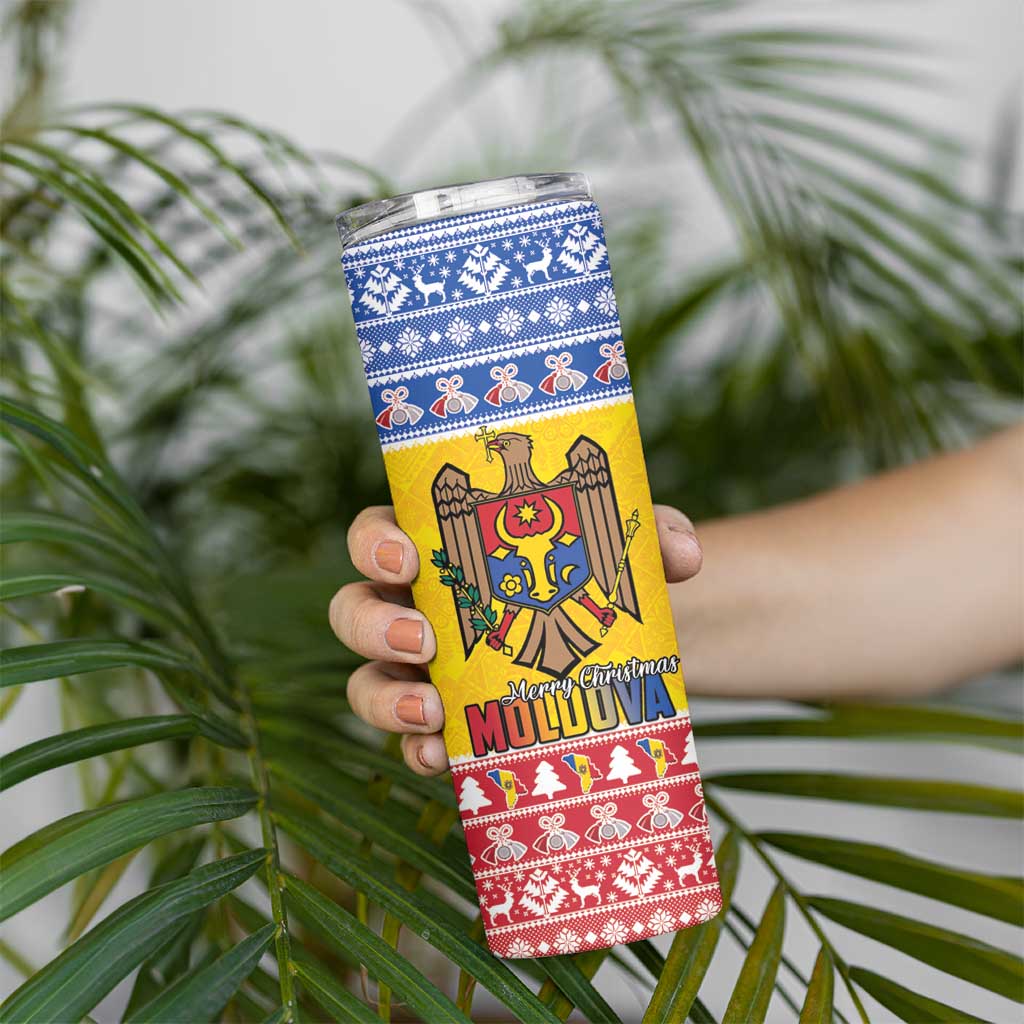 Moldova Christmas Skinny Tumbler Coat Of Arms Craciun fericit - Wonder Print Shop