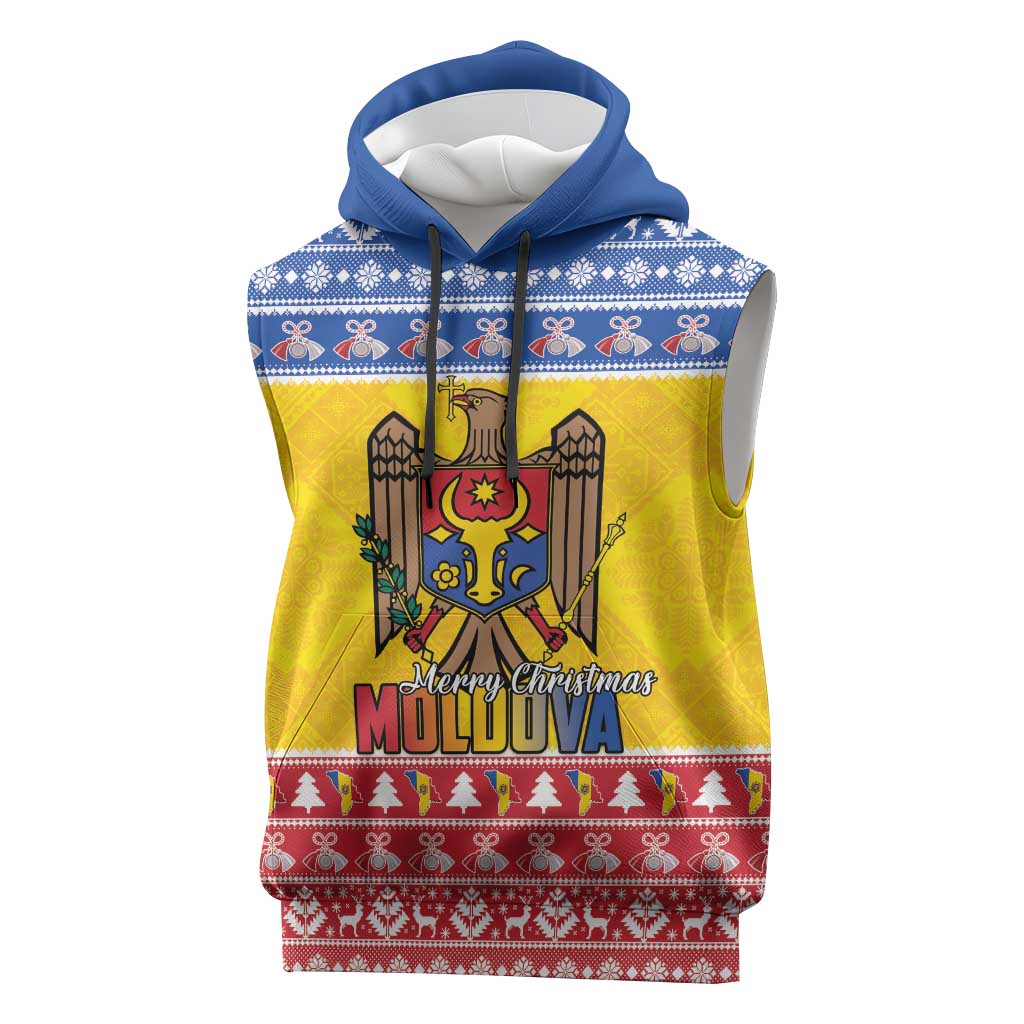 Moldova Christmas Sleeveless Hoodie Coat Of Arms Craciun fericit - Wonder Print Shop