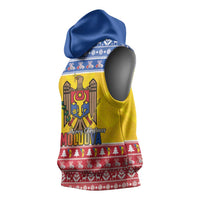 Moldova Christmas Sleeveless Hoodie Coat Of Arms Craciun fericit - Wonder Print Shop