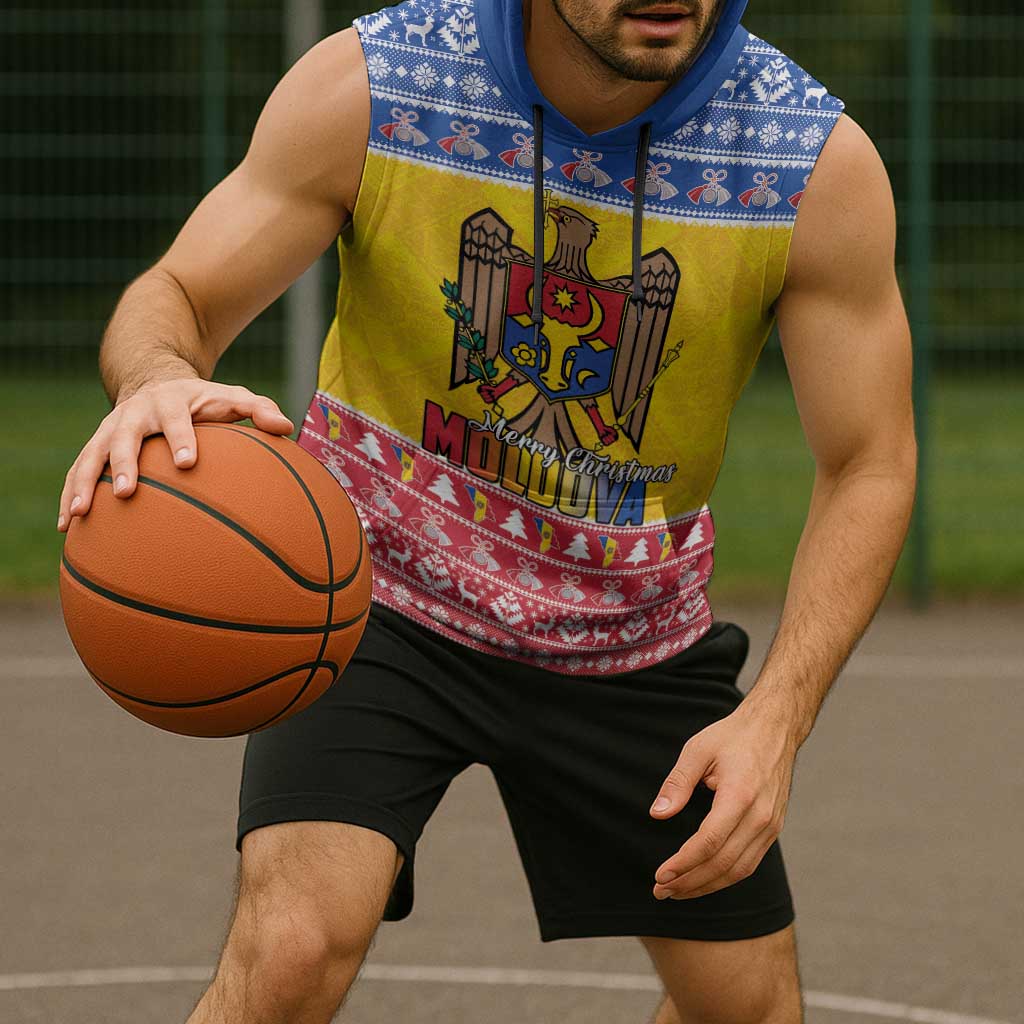 Moldova Christmas Sleeveless Hoodie Coat Of Arms Craciun fericit - Wonder Print Shop