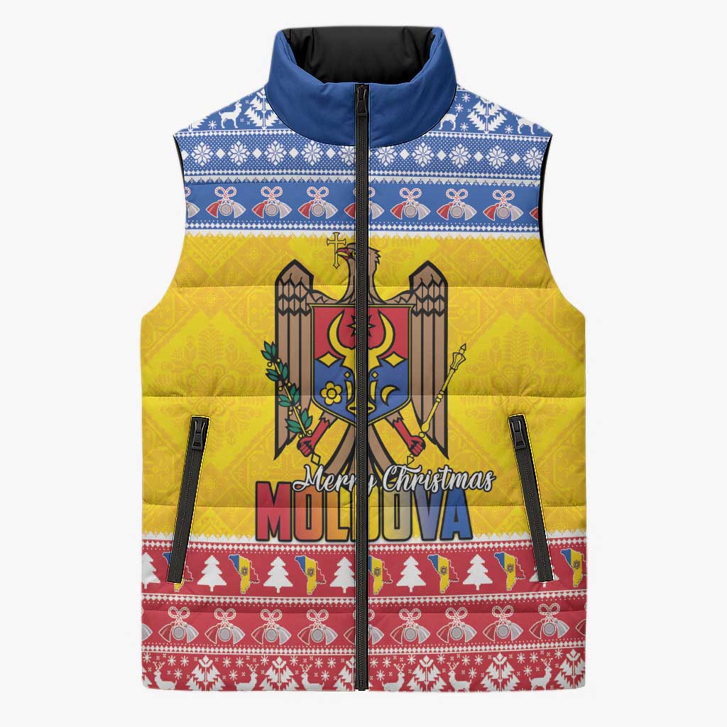 Moldova Christmas Sleeveless Puffer Jacket Coat Of Arms Craciun fericit - Wonder Print Shop