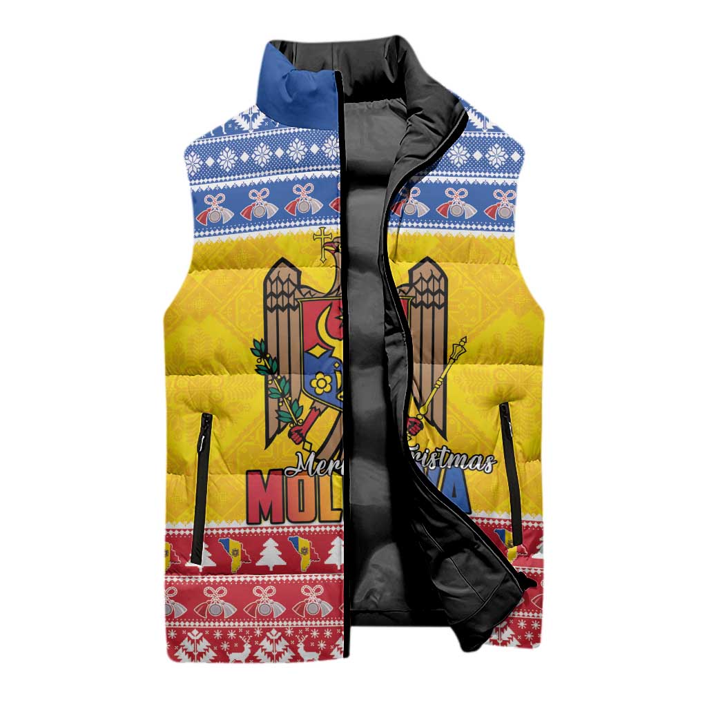 Moldova Christmas Sleeveless Puffer Jacket Coat Of Arms Craciun fericit - Wonder Print Shop