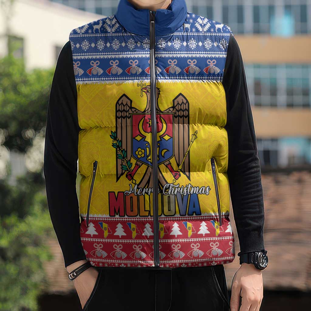 Moldova Christmas Sleeveless Puffer Jacket Coat Of Arms Craciun fericit - Wonder Print Shop