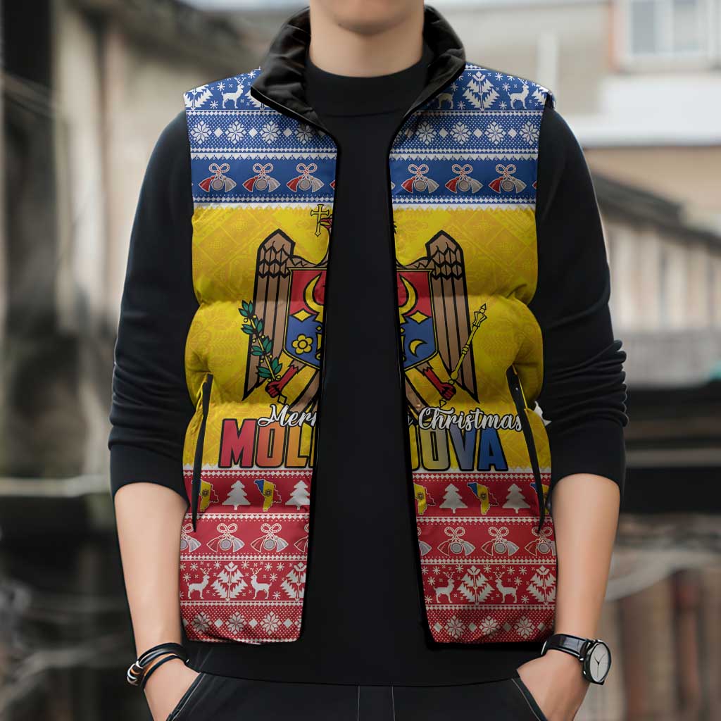 Moldova Christmas Sleeveless Puffer Jacket Coat Of Arms Craciun fericit - Wonder Print Shop