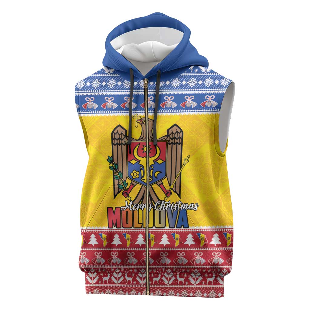 Moldova Christmas Sleeveless Zip Hoodie Coat Of Arms Craciun fericit - Wonder Print Shop