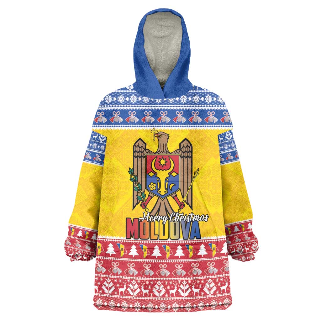 Moldova Christmas Wearable Blanket Hoodie Coat Of Arms Craciun fericit - Wonder Print Shop