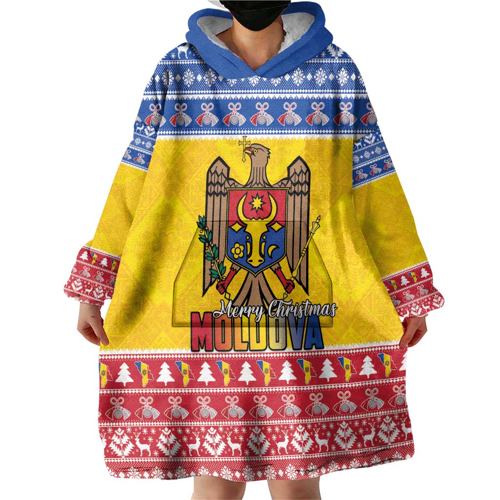 Moldova Christmas Wearable Blanket Hoodie Coat Of Arms Craciun fericit - Wonder Print Shop